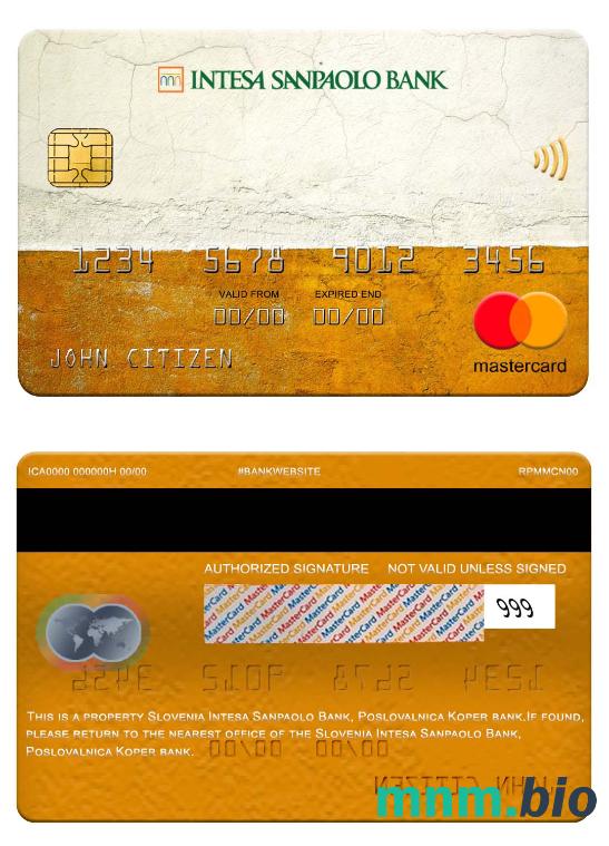 Slovenia Intesa Sanpaolo Bank, Poslovalnica Koper bank przykład karty mastercard w formacie PSD